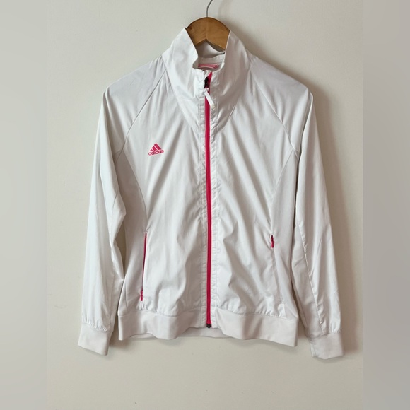 Adidas Women's Climaproof Full Zip Golf Jacket Size Small White/Pink - Picture 1 of 11